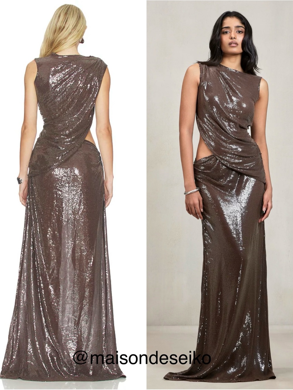 NWT Deme by Gabriella Maxi Dress Brown Sequin Spencer Skirt Set Wedding Guest S